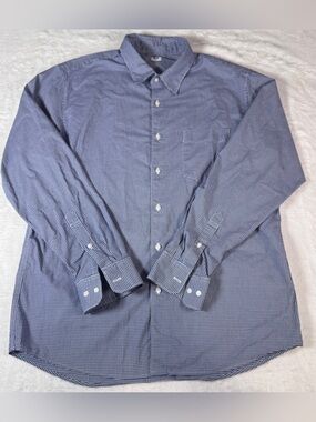 Uniqlo Men’s Large Blue White Gingham Check Long Sleeve Button Down Shirt